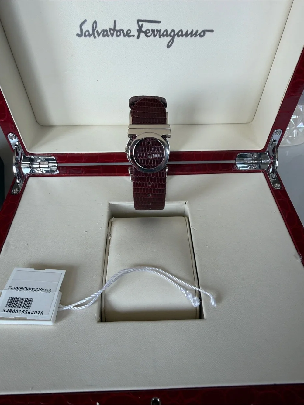 Salvatore Ferragamo Burgundy Lizard Leather & diamond Bezel Ladies Watch